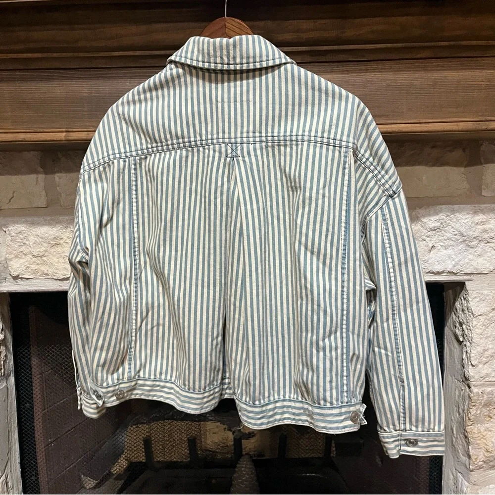 Free People We The Free Opal Swing Railroad Striped Denim Jacket Oversized Small - Picture 5 of 8